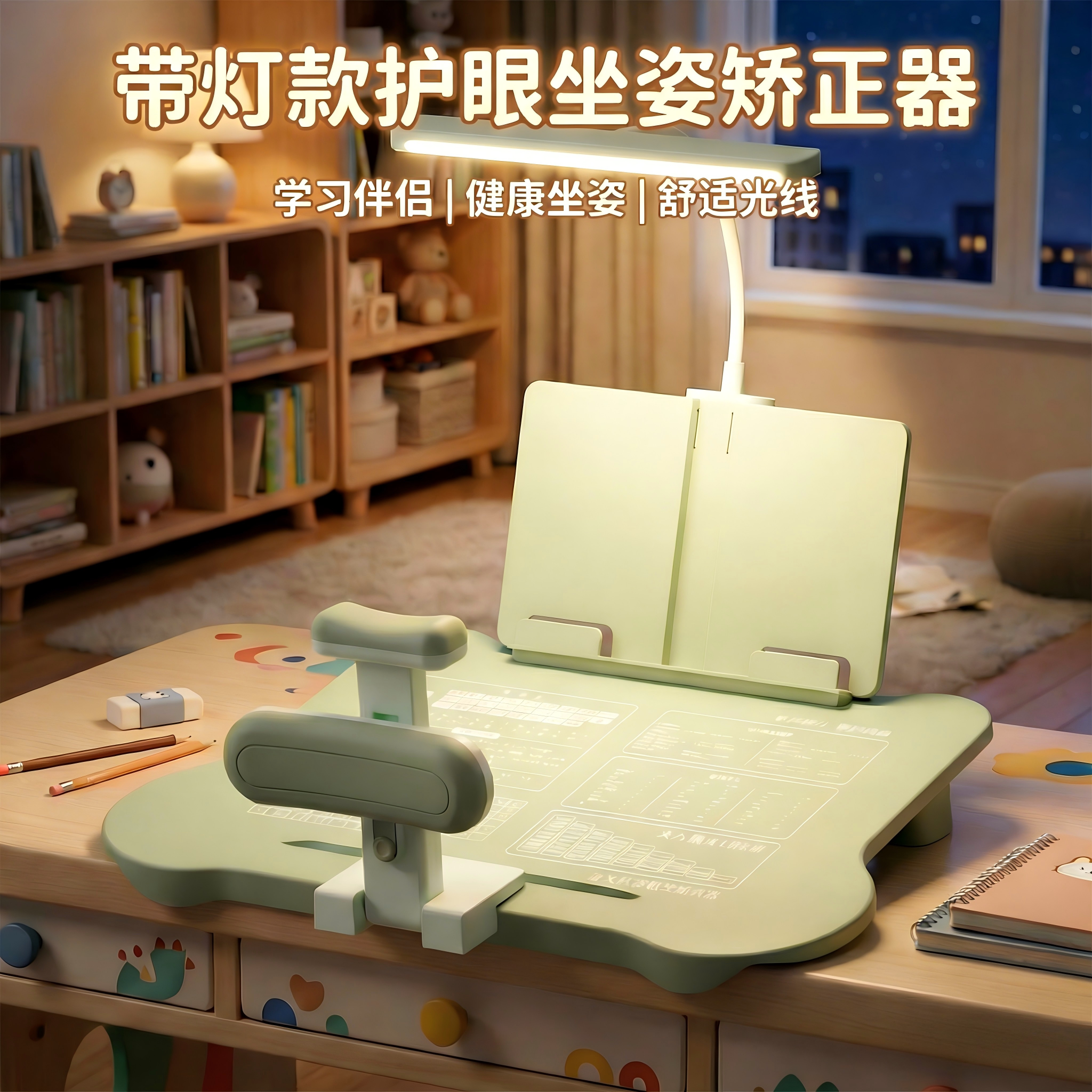 带灯坐姿矫正器小学生桌面款儿童正姿可托下巴写字姿势纠正支架防低头