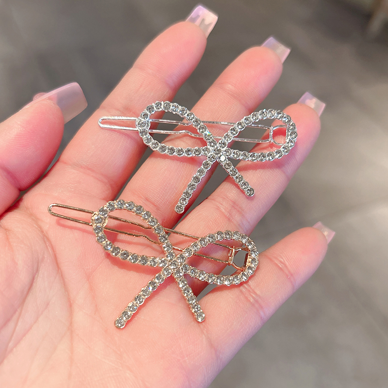 小清新蝴蝶结头饰夹子小号水钻后脑勺青蛙扣顶夹简约刘海边夹发卡