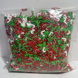 圣诞树500g烘焙装 饰糖珠糖果拐杖铃铛红圆珠礼盒彩针奶油裱花原料