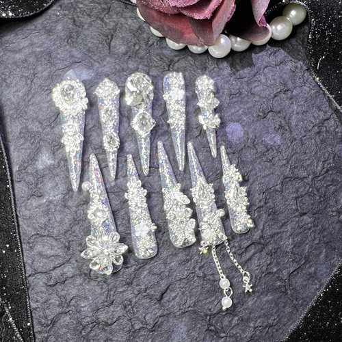 【A11】超长54mm爆闪欧美长尖美甲爆银色