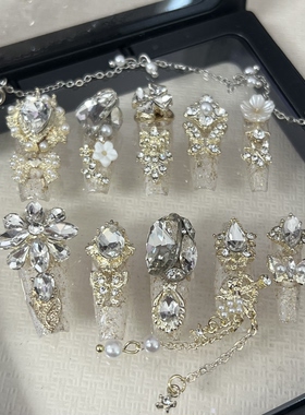 【381富贵浅金】长梯3.0爆闪美甲贴片可拆卸高级感气质纯手工欧美