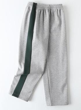 运动裤裤宽边灰色裤酒纯棉藏青色条校服长裤红色墨绿男女学生紫色