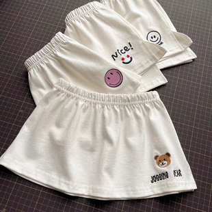 夏季女童屁帘打底笑脸开叉裙白色遮臀卫衣内搭儿童半身裙下摆裙子