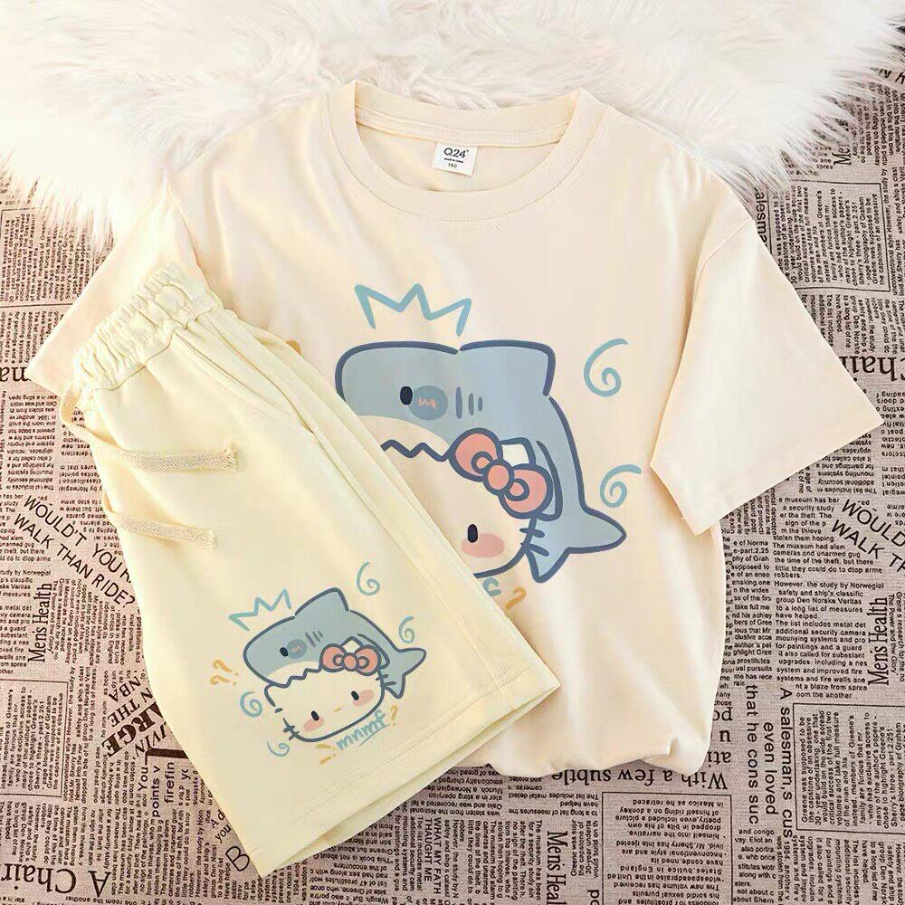 2026夏季新款白色短袖t恤男女童宽松半袖中大童体恤打底衫上衣潮