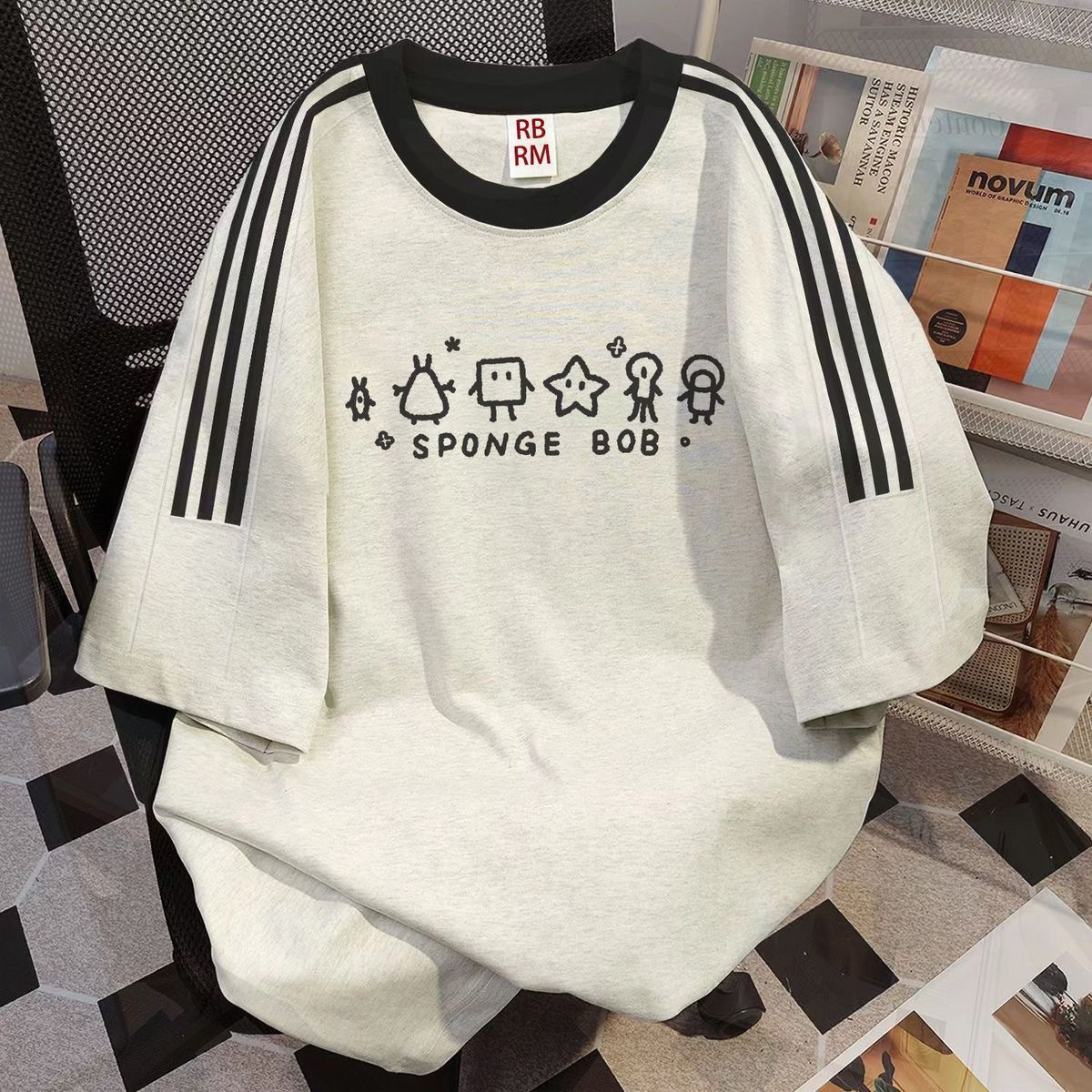 纯棉2025夏季小众宽松拼接短袖