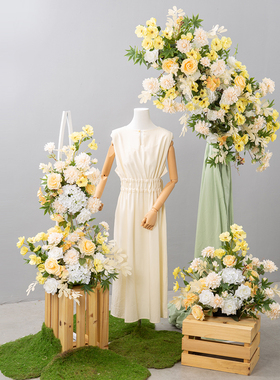 暖黄仿真花艺场景道具订婚周岁宴舞台壁挂花清新橱窗拍照背景花卉