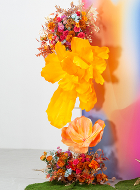 婚礼布置装饰仿真花舞台背景壁挂花排路引地花商业橱窗花艺纸艺花