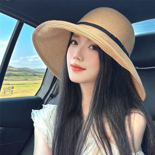 日本override草帽女夏季杨超越同款防晒帽遮阳百搭UV可收纳太阳帽