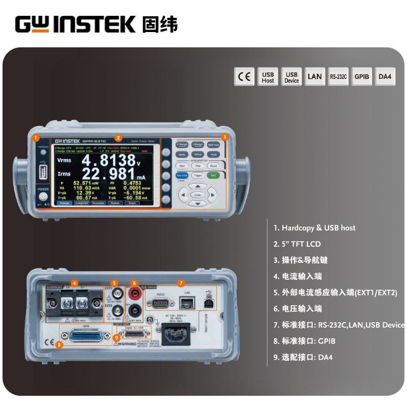 固纬Gwinstek交直流数字功率计功率分析测试仪GPM-8310/GPM-8213