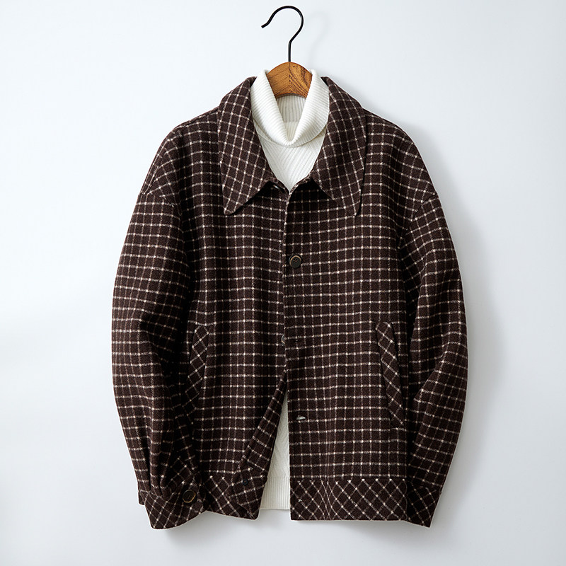 双面羊毛格子夹克外套男士休闲千鸟格毛呢大衣F1831*P335控558，男装夹克，电商D221(原钱塘6000)