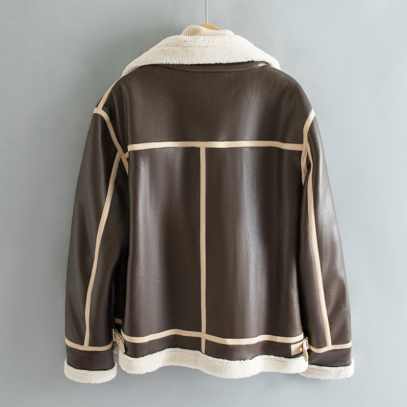 秋冬新款颗粒绒飞行服加厚皮毛一体男士短款机车服F518*P265控399,男装工装外套,电商D221(原钱塘6000)