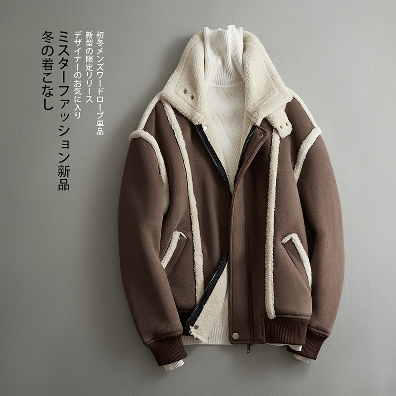 2023皮毛一体机车服外套韩版仿麂皮绒男士夹克F521*P245控399,男装夹克,电商D221(原钱塘6000)