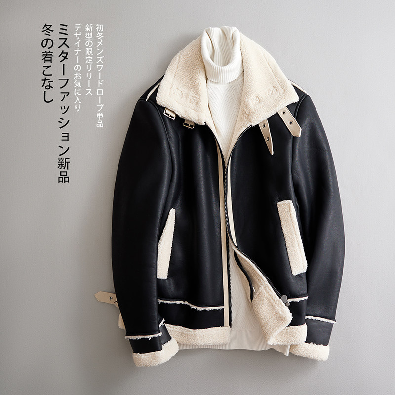 2025新款皮毛一体机车服外套休闲短款翻领男士夹克F523*P265控399,男装夹克,电商D221(原钱塘6000)
