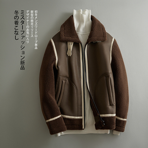 2025新款皮毛一体机车服外套休闲短款翻领男士夹克F525*P265控399图片