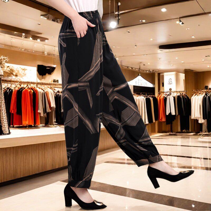 中老年女士棉绸灯笼裤夏季薄款大码妈妈高腰宽松广场舞防蚊跳舞裤