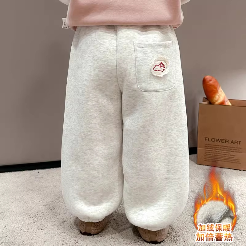 英国DHWA女童加绒卫裤秋冬款冬装儿童加厚羊驼绒裤子女孩一条过冬