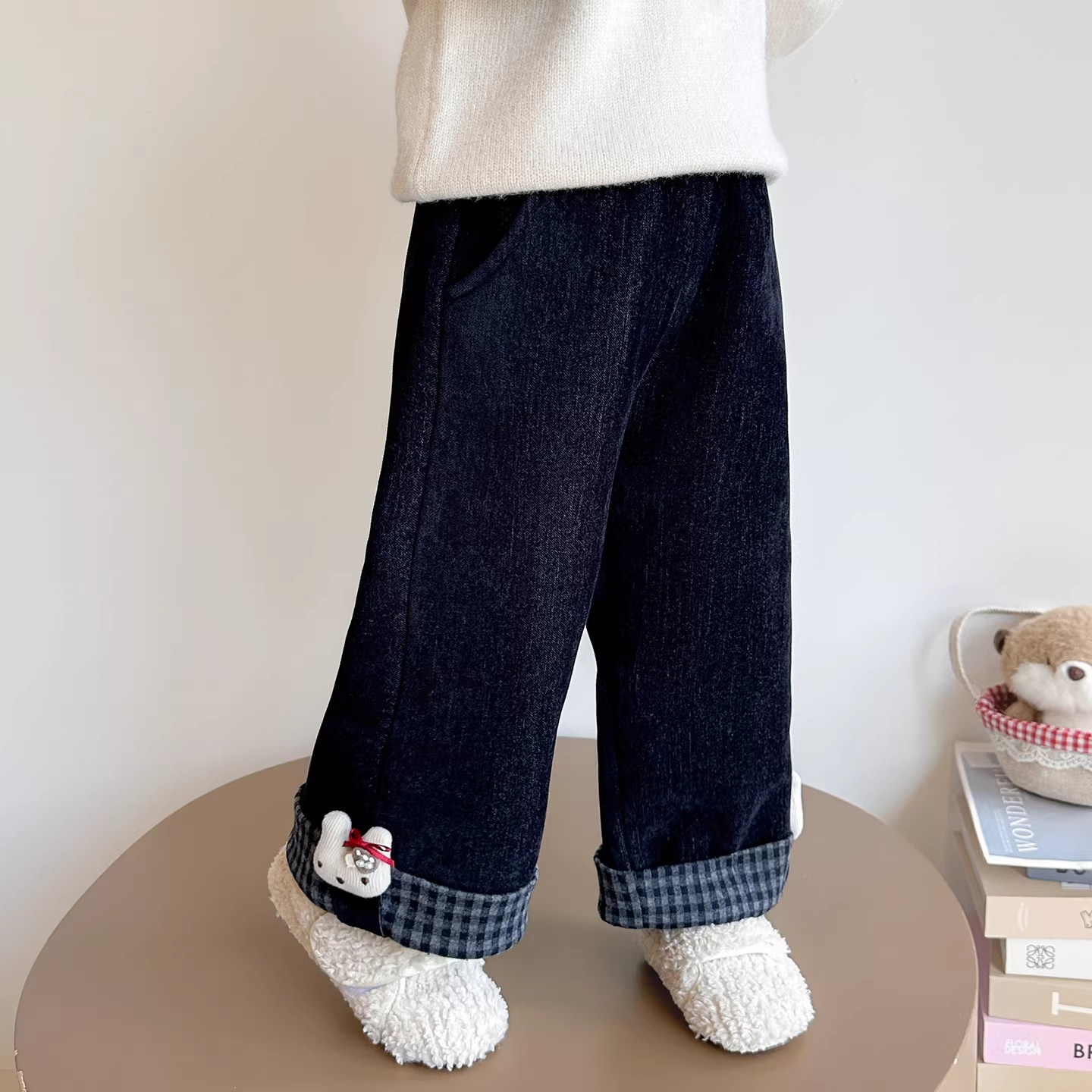 英国DHWA女童羊驼绒加厚裤子冬装女宝宝休闲保暖儿童超好看直筒裤