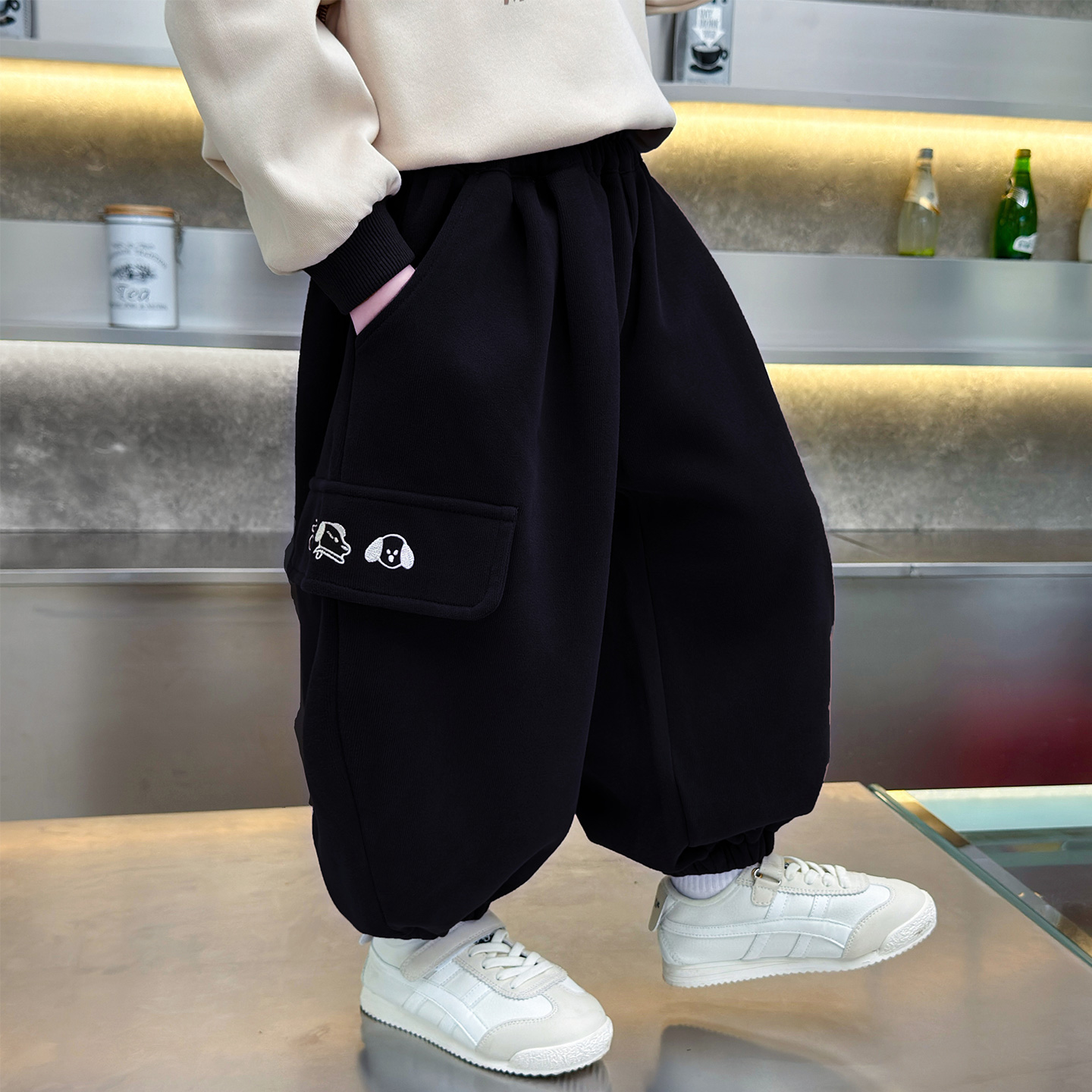 英国DHWA男童加绒裤子春秋冬季帅气儿童卫裤工装裤宝宝长裤运动裤