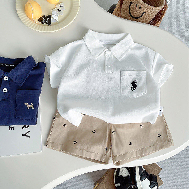 英国DHWA男宝宝夏装套装儿童夏季POLO领短袖短裤休闲百搭两件套潮