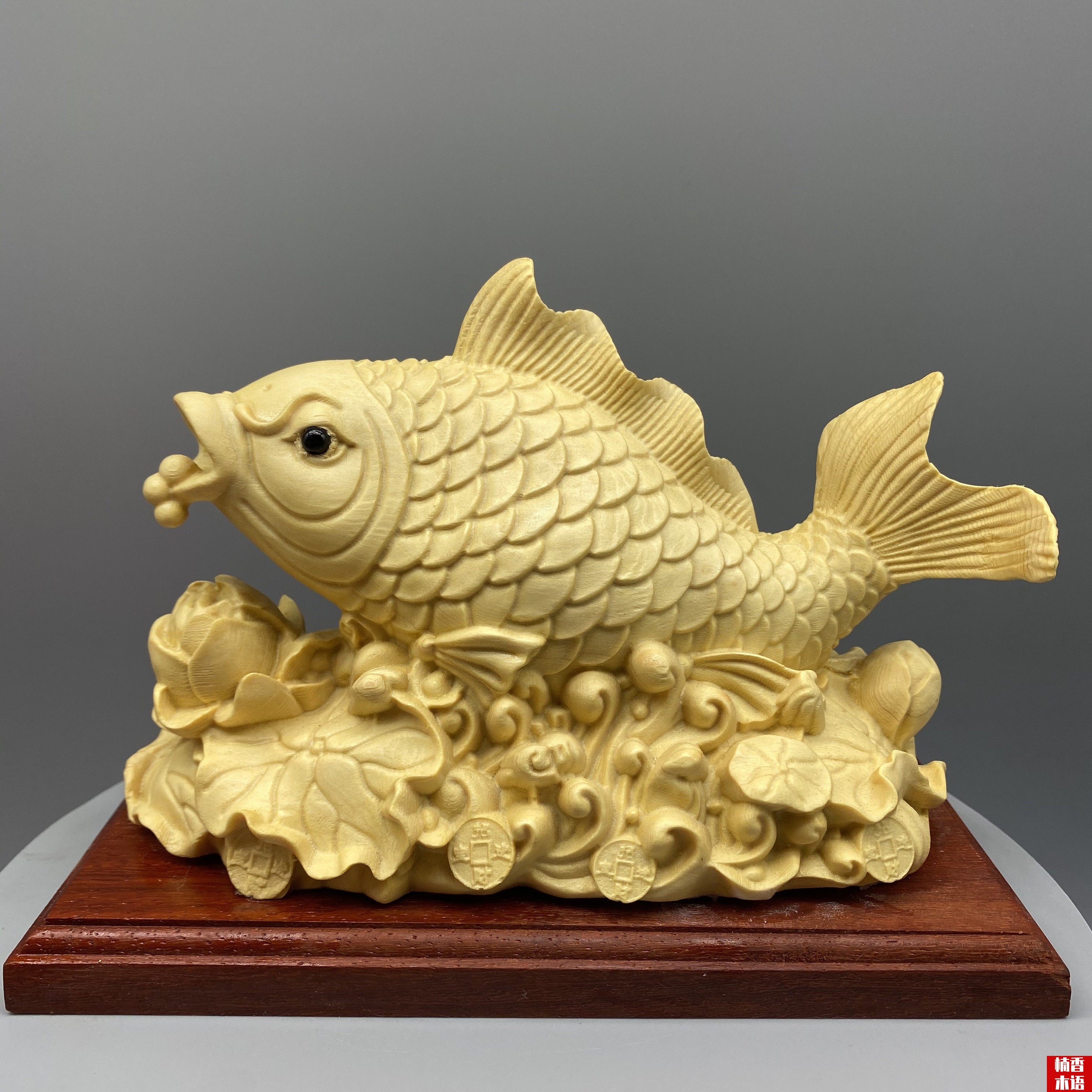 侩木雕刻金龙鱼摆件年年有余家居饰品工艺品摆设实木锦鲤鱼