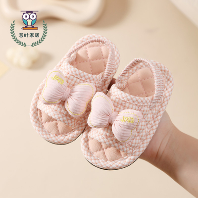 新款纯棉布艺可爱卡通儿童拖鞋