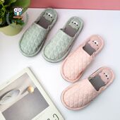 新款 纯棉布艺包头情侣棉拖女居家秋冬室内静音保暖防滑木地板拖鞋