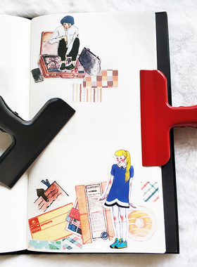 手账夹子黑色红色金属不锈钢ins办公文具小夹子票据夹书夹琴谱夹