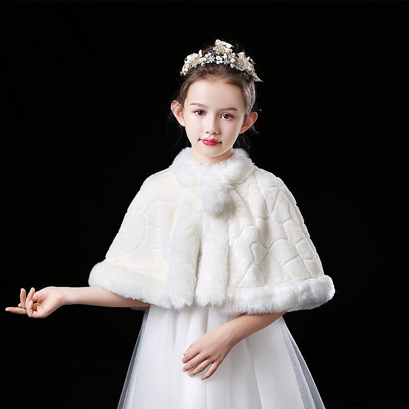 儿童中国风毛绒披肩女童冬季加厚保暖斗篷高端大气新中式旗袍外搭