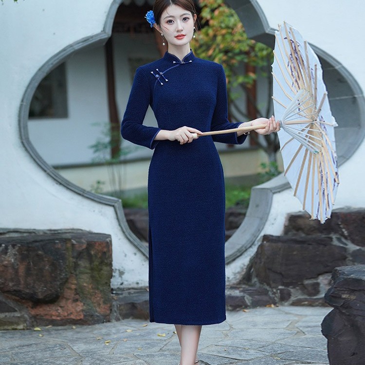 秋冬装旗袍裙加厚水貂绒长袖保暖年轻气质高端妈妈改良复古民国风