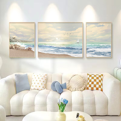 芬奇海景纯手绘大芬油画村装饰画现代风客厅肌理画沙发背景墙挂画