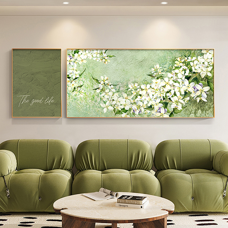 芬奇花卉两联客厅装饰画立体手绘大芬村油画定制肌理画奶油风挂画图片