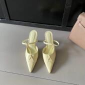 气质后空T包头拖鞋 真皮凉半优雅细高跟鞋 拖字带跟单鞋 尖头外穿女