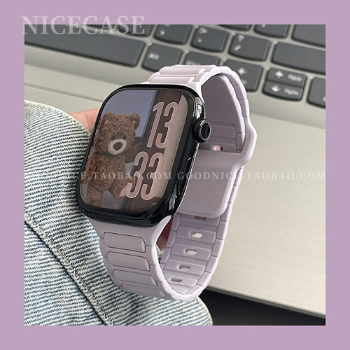 韩系ins淡紫三株硅胶表带适用s12苹果iwatchs11代s10s9se3简约s87
