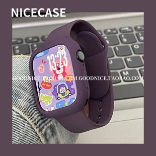 高级感葡萄紫硅胶表带软壳适用s10苹果iwatchs987se新款ultra时髦