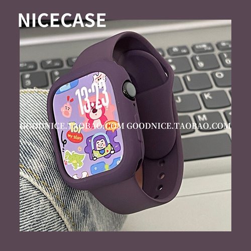 高级感葡萄紫硅胶表带软壳适用s10苹果iwatchs987se新款ultra时髦