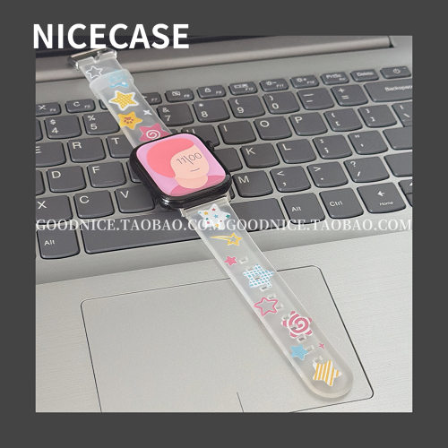 ins夏日多巴胺星星闪粉透白黑适用苹果s11手表iwatchs10s987se新