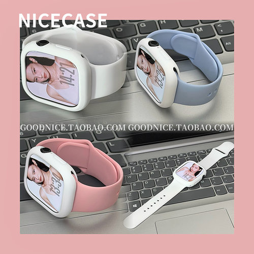 INS新粉蓝白撞色表带软壳适用s11苹果iwatchs10时髦se高级感ultra