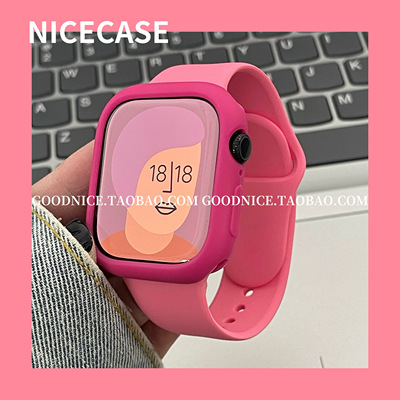 NICECASE ins甜酷亮粉硅胶表带软壳适用s10苹果iWatchs9876se百搭