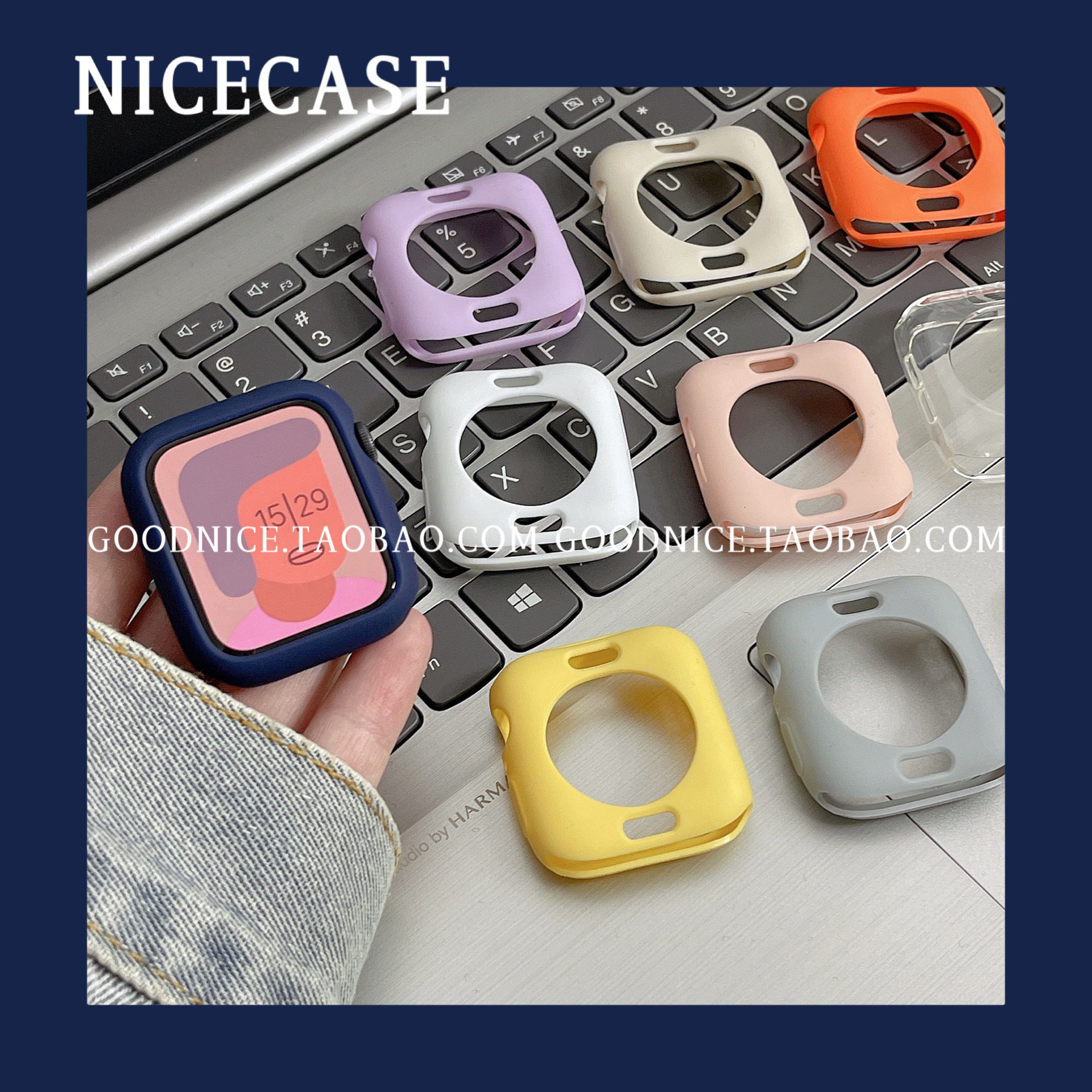 NICECASE新款纯色硅胶表壳框适用苹果applewatchs10代SE潮s11/s98