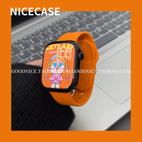NICECASE新橙色运动硅胶表带适用s11苹果iwatch10可爱se/ultra潮