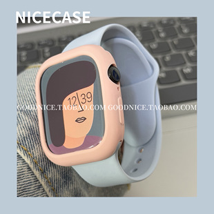 NICECASE新天蓝淡粉撞色表带软表壳适用苹果iwatchs11代s10 s9se3