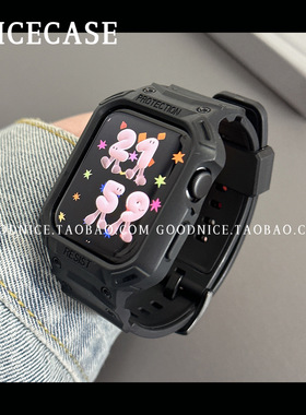 NICECASE酷酷黑色时尚一体式表带壳适用苹果applewatch87654代SE