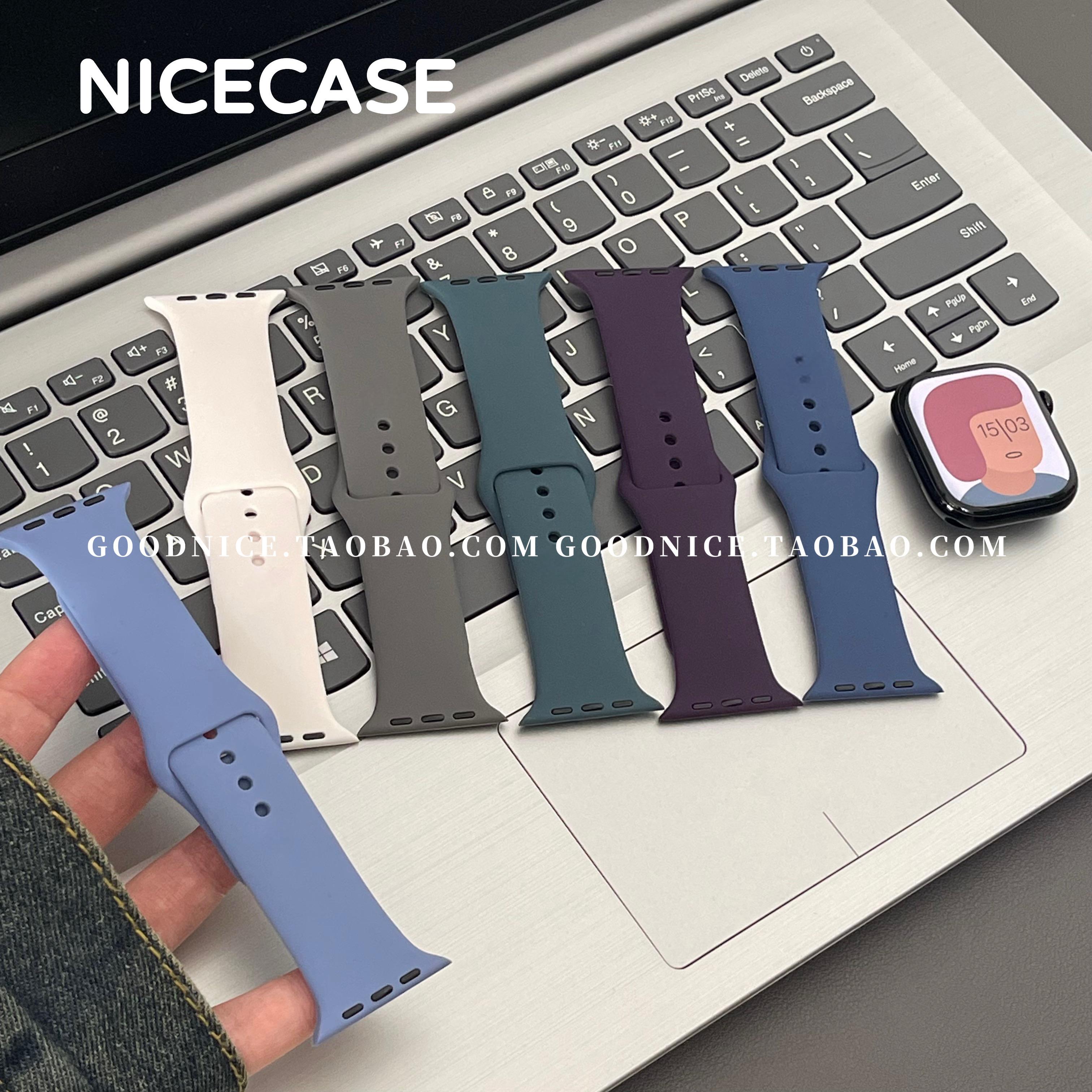 淡桃粉梅子岩灰湖绿丹宁色硅胶表带适用苹果手表applewatchs10s98