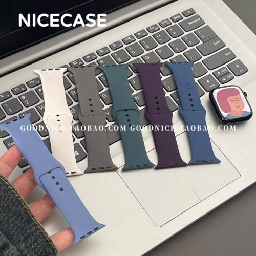 淡桃粉梅子岩灰湖绿丹宁色硅胶表带适用苹果手表applewatchs10s98