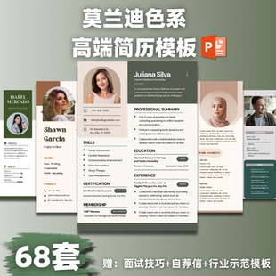 高端莫兰迪风个人简历ppt模板大学生应届毕业生求职简约高级感