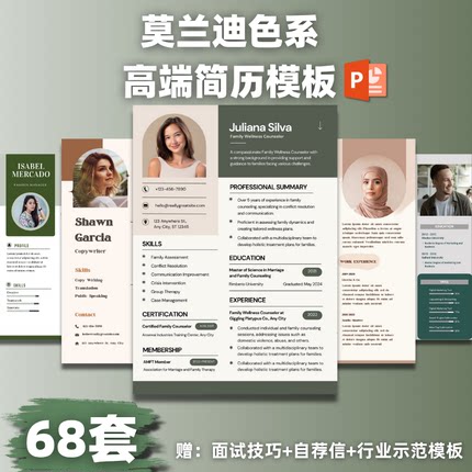 高端莫兰迪风个人简历ppt模板大学生应届毕业生求职简约高级感