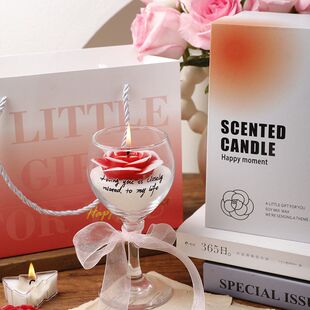 香薰蜡烛高级感香薰礼盒生日摆件新婚礼物玫瑰花高脚杯造型蜡烛