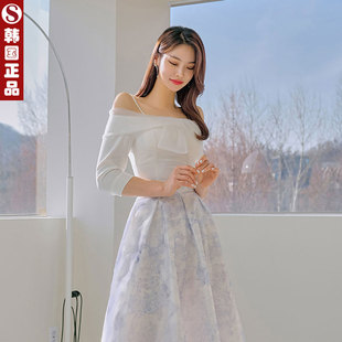 韩国法式 超仙甜美仙女仙气雪纺衬衫 一字肩上衣女高级设计感春夏季