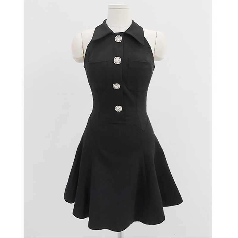 夏季新款韩国代购高端小香风挂脖连衣裙收腰短款小众小礼裙生日裙