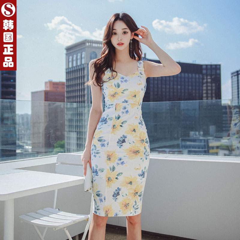 一步裙印花韩国东大门代购晚礼服